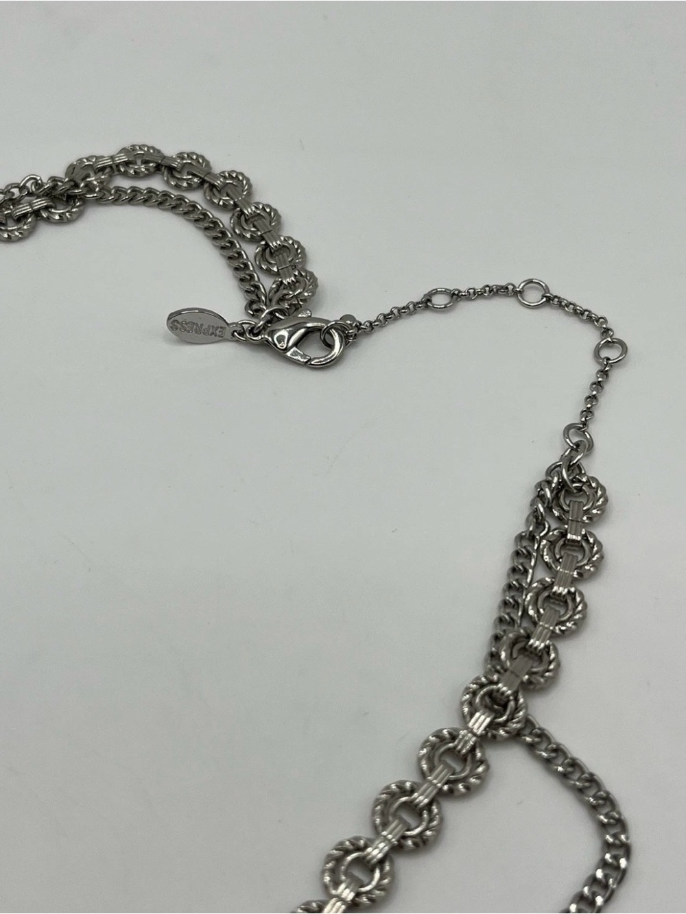 Express Y Drop Rhinestone Layered Statement Silver Tone 16”-20” - Picture 8 of 8